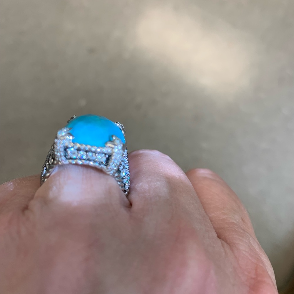 Judith Ripka SS, CZ and turquoise Monaco ring -size 6.75 - Picture 7 of 16